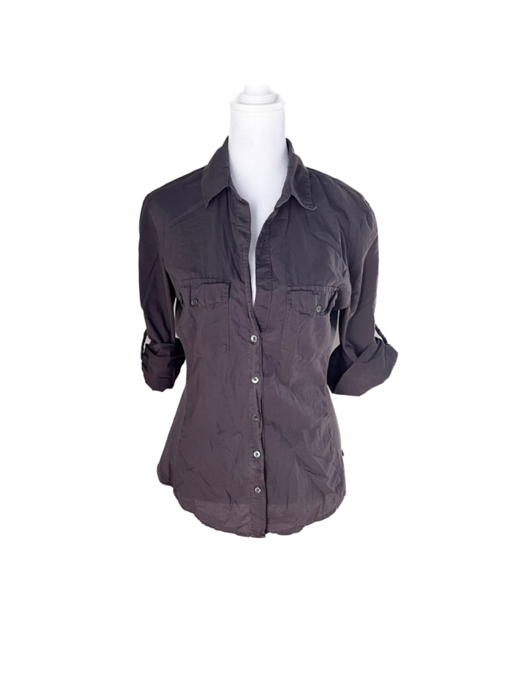 James Perse Standard Charcoal Button Front Utility Shirt Stretch Side Size 3 - Picture 2 of 11